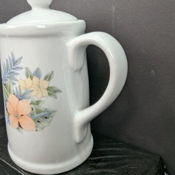 Vintage Dutchess Stoneware 6 Cup Coffee Server with Lid Floral Hibiscus Flower - Picture 4 of 10